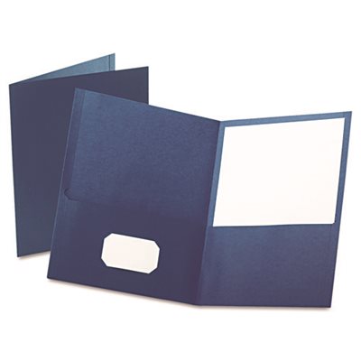 Twin-Pocket Folder, Embossed Leather Grain Paper, Blue, 25 / Box